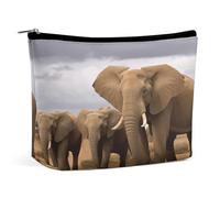 HETVBNS Travel Makeup Bag Portable Cosmetic Bags for Women Elephant Family Make Up Bags Organizer With Zipper Waterproof Open Flat Toiletry Bag Cute Makeup Pouch for Travel Accessories