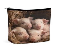 HETVBNS Travel Makeup Bag Portable Cosmetic Bags for Women Four Little Pigs Make Up Bags Organizer With Zipper Waterproof Open Flat Toiletry Bag Cute Makeup Pouch for Travel Accessories, Four Little