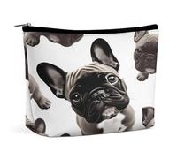 HETVBNS Travel Makeup Bag Portable Cosmetic Bags for Women French Bulldog Make Up Bags Organizer With Zipper Waterproof Open Flat Toiletry Bag Cute Makeup Pouch for Travel Accessories