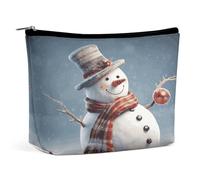 HETVBNS Travel Makeup Bag Portable Cosmetic Bags for Women Funny Christmas Snowman Make Up Bags Organizer With Zipper Waterproof Open Flat Toiletry Bag Cute Makeup Pouch for Travel Accessories