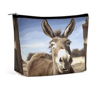 HETVBNS Travel Makeup Bag Portable Cosmetic Bags for Women Funny Donkey Make Up Bags Organizer With Zipper Waterproof Open Flat Toiletry Bag Cute Makeup Pouch for Travel Accessories, Funny Donkey, 6.8