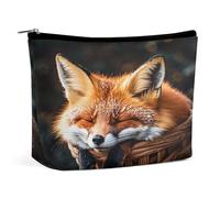 HETVBNS Travel Makeup Bag Portable Cosmetic Bags for Women Funny Fox Creature Sleeping Make Up Bags Organizer With Zipper Waterproof Open Flat Toiletry Bag Cute Makeup Pouch for Travel Accessories