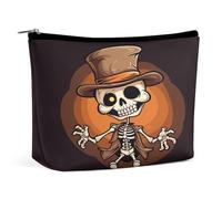 HETVBNS Travel Makeup Bag Portable Cosmetic Bags for Women Funny Skeleton Make Up Bags Organizer With Zipper Waterproof Open Flat Toiletry Bag Cute Makeup Pouch for Travel Accessories, Funny Skeleton