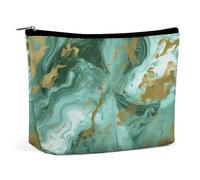 HETVBNS Travel Makeup Bag Portable Cosmetic Bags for Women Green Gold Marble Make Up Bags Organizer With Zipper Waterproof Open Flat Toiletry Bag Cute Makeup Pouch for Travel Accessories, Green Gold