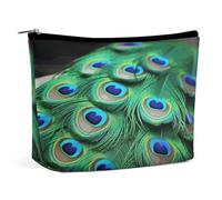 HETVBNS Travel Makeup Bag Portable Cosmetic Bags for Women Green Peacock Feather Make Up Bags Organizer With Zipper Waterproof Open Flat Toiletry Bag Cute Makeup Pouch for Travel Accessories, Green