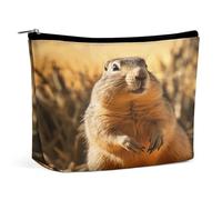 HETVBNS Travel Makeup Bag Portable Cosmetic Bags for Women Hand Drawn Groundhog Make Up Bags Organizer With Zipper Waterproof Open Flat Toiletry Bag Cute Makeup Pouch for Travel Accessories, Hand