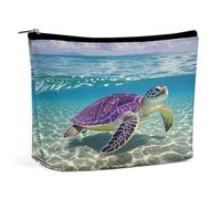 HETVBNS Travel Makeup Bag Portable Cosmetic Bags for Women Hawaii with Purple Sea Turtle Make Up Bags Organizer With Zipper Waterproof Open Flat Toiletry Bag Cute Makeup Pouch for Travel Accessories