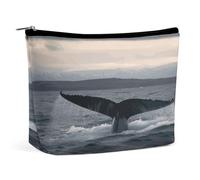 HETVBNS Travel Makeup Bag Portable Cosmetic Bags for Women Humpback Whale Tail Ocean Make Up Bags Organizer With Zipper Waterproof Open Flat Toiletry Bag Cute Makeup Pouch for Travel Accessories