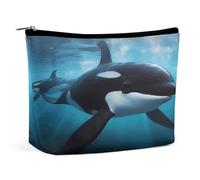 HETVBNS Travel Makeup Bag Portable Cosmetic Bags for Women Killer Whale Make Up Bags Organizer With Zipper Waterproof Open Flat Toiletry Bag Cute Makeup Pouch for Travel Accessories