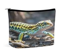 HETVBNS Travel Makeup Bag Portable Cosmetic Bags for Women Leopard Little Gecko Make Up Bags Organizer With Zipper Waterproof Open Flat Toiletry Bag Cute Makeup Pouch for Travel Accessories, Leopard