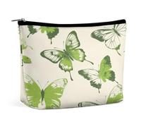 HETVBNS Travel Makeup Bag Portable Cosmetic Bags for Women Lime Green Butterfly Make Up Bags Organizer With Zipper Waterproof Open Flat Toiletry Bag Cute Makeup Pouch for Travel Accessories