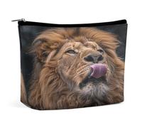 HETVBNS Travel Makeup Bag Portable Cosmetic Bags for Women Lion Sticks Out Tongue Make Up Bags Organizer With Zipper Waterproof Open Flat Toiletry Bag Cute Makeup Pouch for Travel Accessories, Lion
