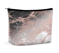 HETVBNS Travel Makeup Bag Portable Cosmetic Bags for Women Marble Color Rose Gold Make Up Bags Organizer With Zipper Waterproof Open Flat Toiletry Bag Cute Makeup Pouch for Travel Accessories