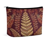 HETVBNS Travel Makeup Bag Portable Cosmetic Bags for Women Maroon Gold Pattern Make Up Bags Organizer With Zipper Waterproof Open Flat Toiletry Bag Cute Makeup Pouch for Travel Accessories, Maroon