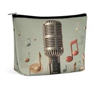 HETVBNS Travel Makeup Bag Portable Cosmetic Bags for Women Microphone with Music Note Make Up Bags Organizer With Zipper Waterproof Open Flat Toiletry Bag Cute Makeup Pouch for Travel Accessories