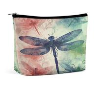 HETVBNS Travel Makeup Bag Portable Cosmetic Bags for Women Modern Dragonfly Make Up Bags Organizer With Zipper Waterproof Open Flat Toiletry Bag Cute Makeup Pouch for Travel Accessories