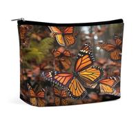 HETVBNS Travel Makeup Bag Portable Cosmetic Bags for Women Monarch Butterflies Make Up Bags Organizer With Zipper Waterproof Open Flat Toiletry Bag Cute Makeup Pouch for Travel Accessories, Monarch