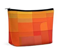 HETVBNS Travel Makeup Bag Portable Cosmetic Bags for Women Orange And Gray Abstract Make Up Bags Organizer With Zipper Waterproof Open Flat Toiletry Bag Cute Makeup Pouch for Travel Accessories
