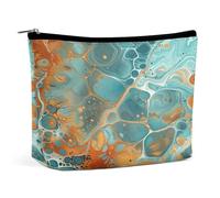 HETVBNS Travel Makeup Bag Portable Cosmetic Bags for Women Orange And Turquoise Make Up Bags Organizer With Zipper Waterproof Open Flat Toiletry Bag Cute Makeup Pouch for Travel Accessories, Orange