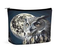 HETVBNS Travel Makeup Bag Portable Cosmetic Bags for Women Owl And Moon Make Up Bags Organizer With Zipper Waterproof Open Flat Toiletry Bag Cute Makeup Pouch for Travel Accessories, Owl And Moon, 6.8