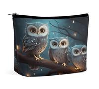 HETVBNS Travel Makeup Bag Portable Cosmetic Bags for Women Owl on Tree Make Up Bags Organizer With Zipper Waterproof Open Flat Toiletry Bag Cute Makeup Pouch for Travel Accessories, Owl on Tree, 6.8 ×