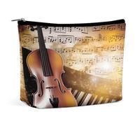 HETVBNS Travel Makeup Bag Portable Cosmetic Bags for Women Piano Violin Music Notes Make Up Bags Organizer With Zipper Waterproof Open Flat Toiletry Bag Cute Makeup Pouch for Travel Accessories, Piano