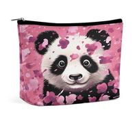HETVBNS Travel Makeup Bag Portable Cosmetic Bags for Women Pink Panda Cotton Make Up Bags Organizer With Zipper Waterproof Open Flat Toiletry Bag Cute Makeup Pouch for Travel Accessories, Pink Panda