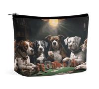 HETVBNS Travel Makeup Bag Portable Cosmetic Bags for Women Playing Poker Dogs Make Up Bags Organizer With Zipper Waterproof Open Flat Toiletry Bag Cute Makeup Pouch for Travel Accessories, Playing