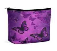 HETVBNS Travel Makeup Bag Portable Cosmetic Bags for Women Purple Butterfly Make Up Bags Organizer With Zipper Waterproof Open Flat Toiletry Bag Cute Makeup Pouch for Travel Accessories, Purple