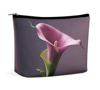 HETVBNS Travel Makeup Bag Portable Cosmetic Bags for Women Purple Calla Lily Make Up Bags Organizer With Zipper Waterproof Open Flat Toiletry Bag Cute Makeup Pouch for Travel Accessories