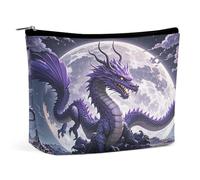 HETVBNS Travel Makeup Bag Portable Cosmetic Bags for Women Purple Dragon Purple Moon Make Up Bags Organizer With Zipper Waterproof Open Flat Toiletry Bag Cute Makeup Pouch for Travel Accessories