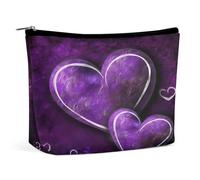 HETVBNS Travel Makeup Bag Portable Cosmetic Bags for Women Purple Hearts Make Up Bags Organizer With Zipper Waterproof Open Flat Toiletry Bag Cute Makeup Pouch for Travel Accessories, Purple Hearts