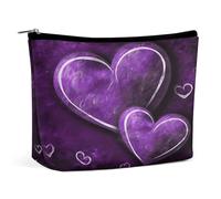 HETVBNS Travel Makeup Bag Portable Cosmetic Bags for Women Purple Hearts Make Up Bags Organizer With Zipper Waterproof Open Flat Toiletry Bag Cute Makeup Pouch for Travel Accessories