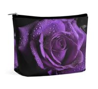 HETVBNS Travel Makeup Bag Portable Cosmetic Bags for Women Purple Rose Make Up Bags Organizer With Zipper Waterproof Open Flat Toiletry Bag Cute Makeup Pouch for Travel Accessories