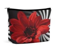 HETVBNS Travel Makeup Bag Portable Cosmetic Bags for Women Red Flower Make Up Bags Organizer With Zipper Waterproof Open Flat Toiletry Bag Cute Makeup Pouch for Travel Accessories, Red Flower, 6.8 ×