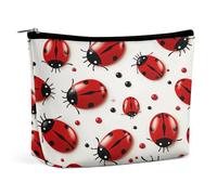 HETVBNS Travel Makeup Bag Portable Cosmetic Bags for Women Red Ladybug Make Up Bags Organizer With Zipper Waterproof Open Flat Toiletry Bag Cute Makeup Pouch for Travel Accessories, Red Ladybug, 6.8 ×