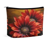 HETVBNS Travel Makeup Bag Portable Cosmetic Bags for Women Red Sunflower Make Up Bags Organizer With Zipper Waterproof Open Flat Toiletry Bag Cute Makeup Pouch for Travel Accessories, Red Sunflower