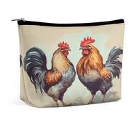 HETVBNS Travel Makeup Bag Portable Cosmetic Bags for Women Rooster And Hen Make Up Bags Organizer With Zipper Waterproof Open Flat Toiletry Bag Cute Makeup Pouch for Travel Accessories, Rooster And