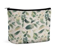 HETVBNS Travel Makeup Bag Portable Cosmetic Bags for Women Sage Green Eucalyptus Leaves Make Up Bags Organizer With Zipper Waterproof Open Flat Toiletry Bag Cute Makeup Pouch for Travel Accessories