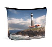 HETVBNS Travel Makeup Bag Portable Cosmetic Bags for Women Sea Lighthouse Make Up Bags Organizer With Zipper Waterproof Open Flat Toiletry Bag Cute Makeup Pouch for Travel Accessories