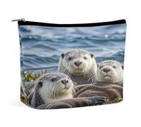 HETVBNS Travel Makeup Bag Portable Cosmetic Bags for Women Sea Otter Family Make Up Bags Organizer With Zipper Waterproof Open Flat Toiletry Bag Cute Makeup Pouch for Travel Accessories, Sea Otter