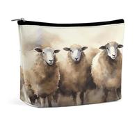 HETVBNS Travel Makeup Bag Portable Cosmetic Bags for Women Sheeps Watercolor Make Up Bags Organizer With Zipper Waterproof Open Flat Toiletry Bag Cute Makeup Pouch for Travel Accessories, Sheeps
