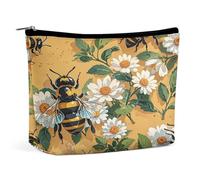 HETVBNS Travel Makeup Bag Portable Cosmetic Bags for Women Spring Summer Bee Make Up Bags Organizer With Zipper Waterproof Open Flat Toiletry Bag Cute Makeup Pouch for Travel Accessories