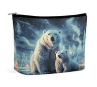 HETVBNS Travel Makeup Bag Portable Cosmetic Bags for Women Two Polar Bears Make Up Bags Organizer With Zipper Waterproof Open Flat Toiletry Bag Cute Makeup Pouch for Travel Accessories, Two Polar
