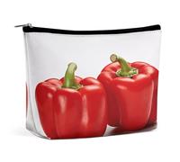 HETVBNS Travel Makeup Bag Portable Cosmetic Bags for Women Two Red Bell Peppers Make Up Bags Organizer With Zipper Waterproof Open Flat Toiletry Bag Cute Makeup Pouch for Travel Accessories, Two Red