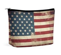 HETVBNS Travel Makeup Bag Portable Cosmetic Bags for Women Vintage American USA Flag Make Up Bags Organizer With Zipper Waterproof Open Flat Toiletry Bag Cute Makeup Pouch for Travel Accessories