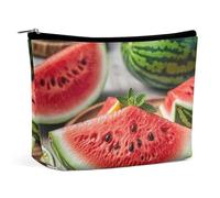HETVBNS Travel Makeup Bag Portable Cosmetic Bags for Women Watermelon Lemon Make Up Bags Organizer With Zipper Waterproof Open Flat Toiletry Bag Cute Makeup Pouch for Travel Accessories, Watermelon