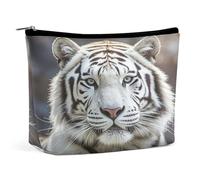 HETVBNS Travel Makeup Bag Portable Cosmetic Bags for Women White Tiger Make Up Bags Organizer With Zipper Waterproof Open Flat Toiletry Bag Cute Makeup Pouch for Travel Accessories