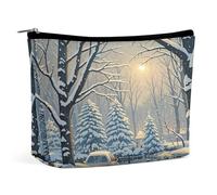 HETVBNS Travel Makeup Bag Portable Cosmetic Bags for Women Winter Snow Scene Make Up Bags Organizer With Zipper Waterproof Open Flat Toiletry Bag Cute Makeup Pouch for Travel Accessories, Winter Snow