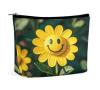 HETVBNS Travel Makeup Bag Portable Cosmetic Bags for Women Yellow Smiley Flower Make Up Bags Organizer With Zipper Waterproof Open Flat Toiletry Bag Cute Makeup Pouch for Travel Accessories, Yellow
